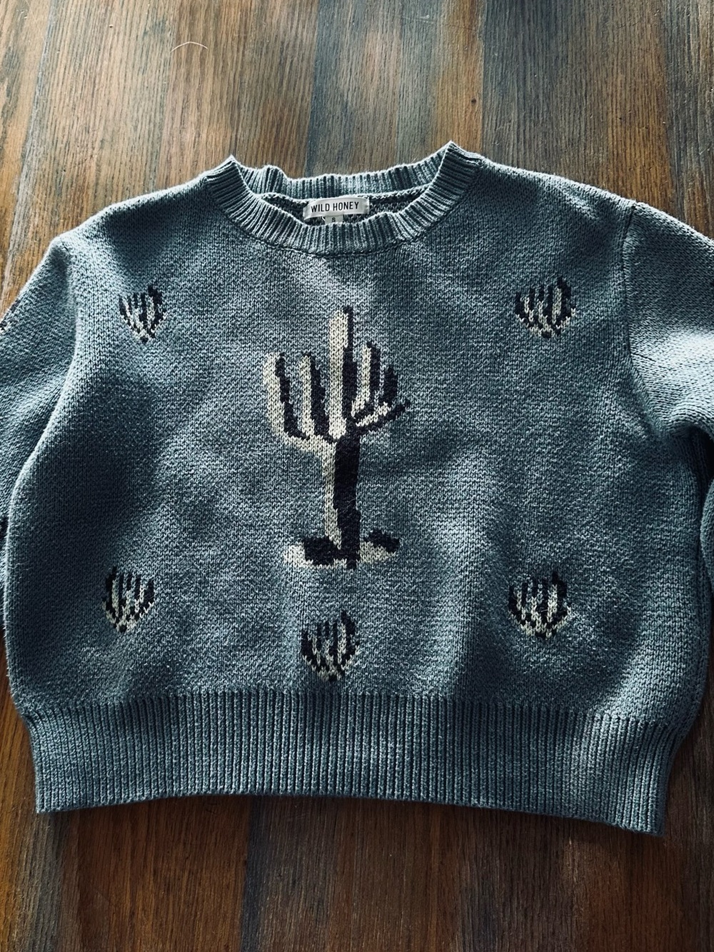 Wild Honey Women's Blue Cactus Crewneck Sweater